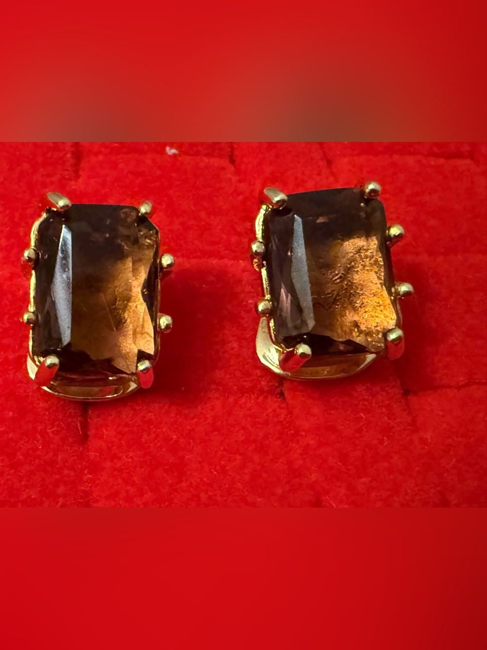 Vintage Gold-Setting Smoky Brown Crystal Stud Earrings